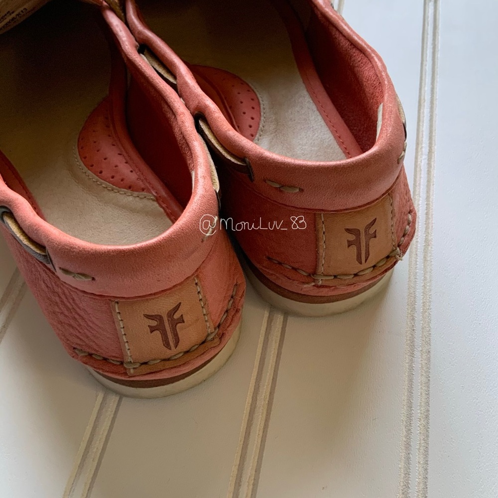 FRYE Quincy Tie Leather Boat Shoes Coral women’s size 6.5 - Picture 6 of 11